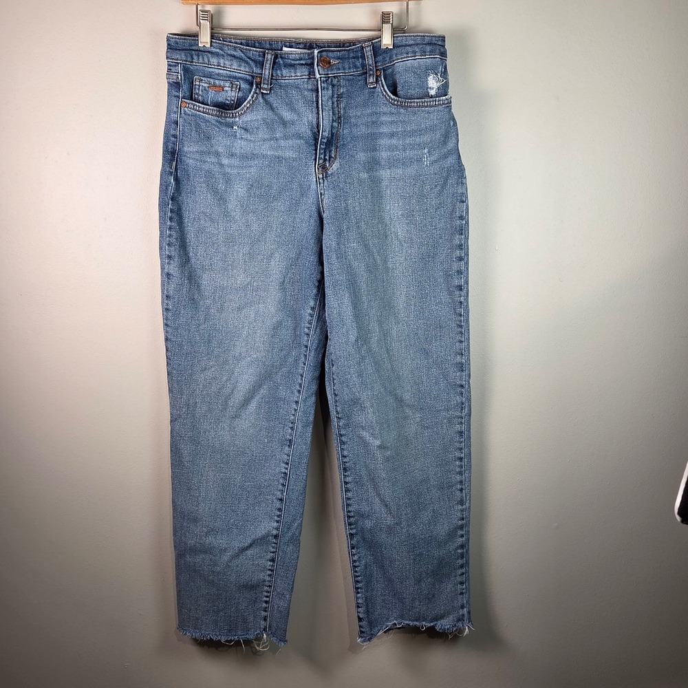 Nine West Jeans Straight Ankle Women 12 Blue Distressed Raw Hem WN11D602RW1